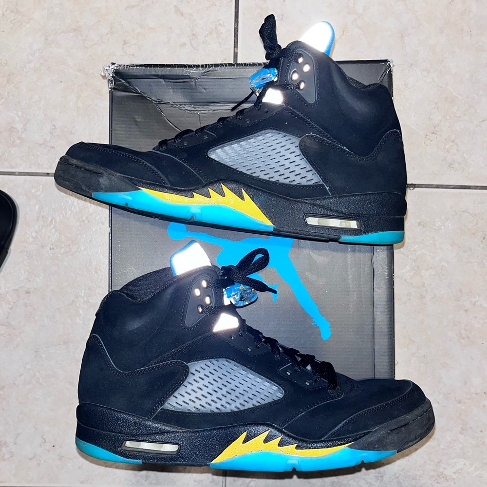 Air Jordan Retro 5 Aqua Mens Sneakers Black Blue